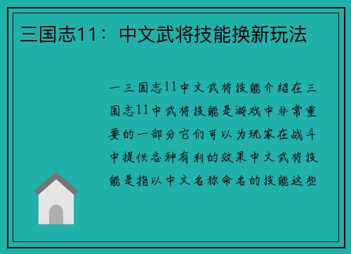三国志11：中文武将技能换新玩法