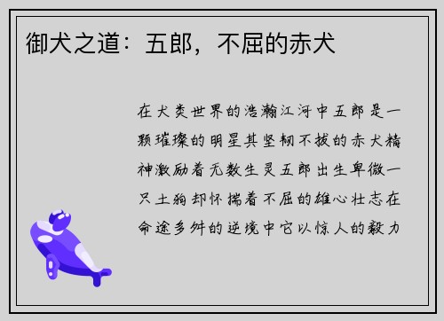 御犬之道：五郎，不屈的赤犬